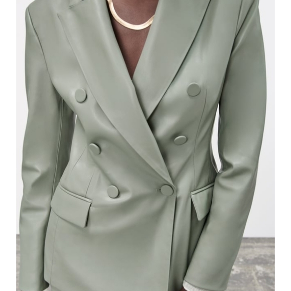 NWT Zara Balmain Style Leather Blazer Jacket - Picture 2 of 4